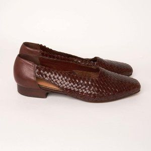 Enzo Angolini Brown Leather Woven Slip On Heels Women 8.5M